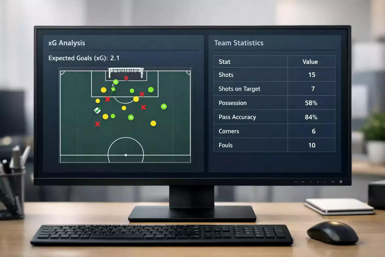 Dashboard con metriche xG e statistiche di squadra